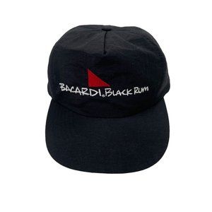 Vintage Bacardi Black Rum Black Nylon SnapBack Hat- Embroidered- EUC
